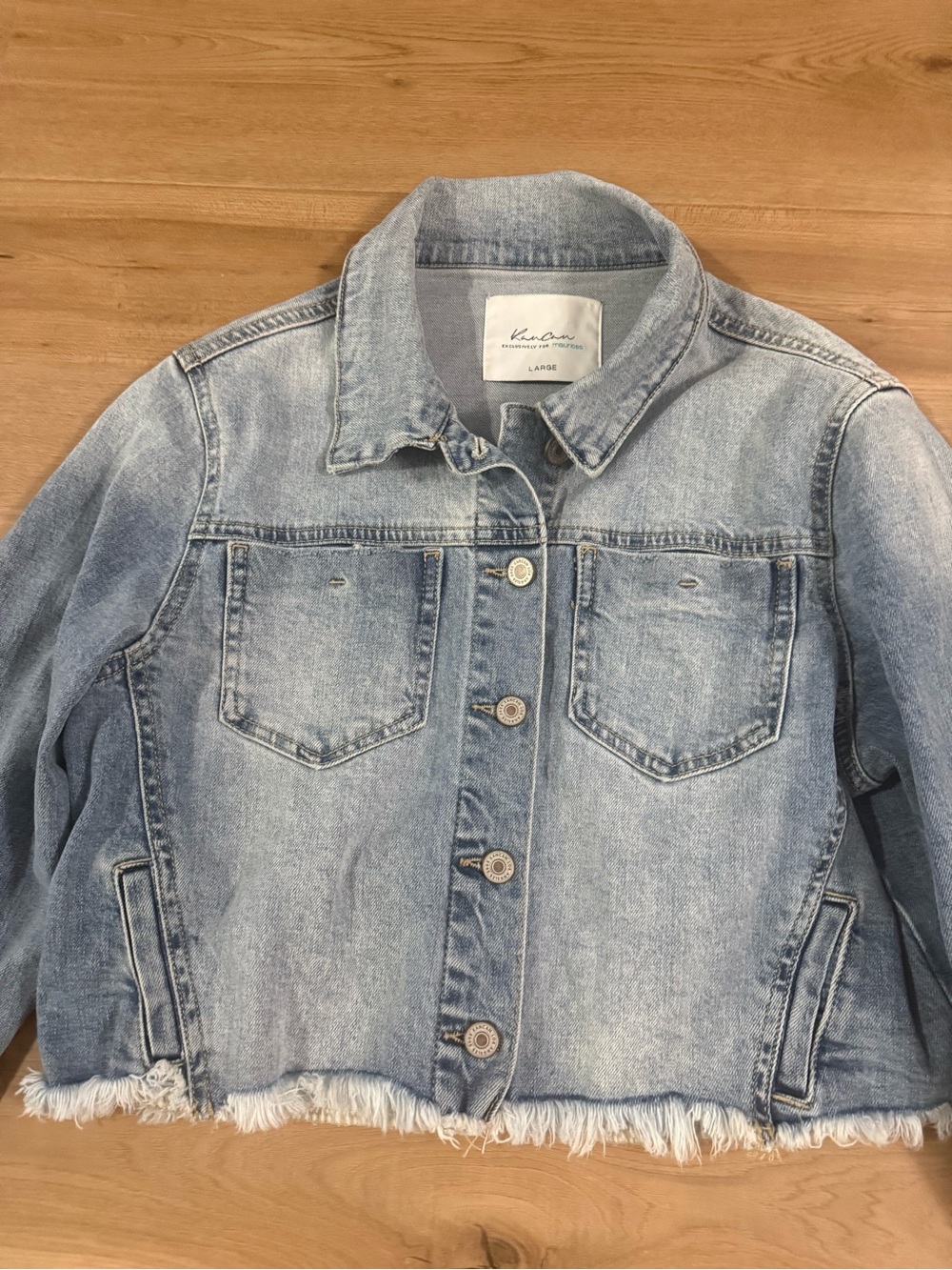 KanCan Light Blue Cropped Denim Jacket with Frayed Hem - Picture 2 of 6